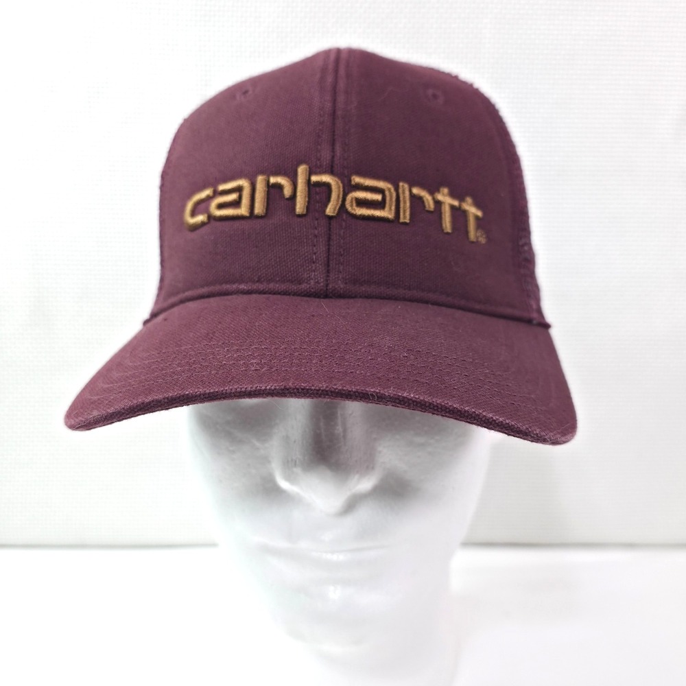 Carhartt Mesh Trucker Snapback Cap Burgundy Gold Logo One Size Adjustable - Picture 3 of 7